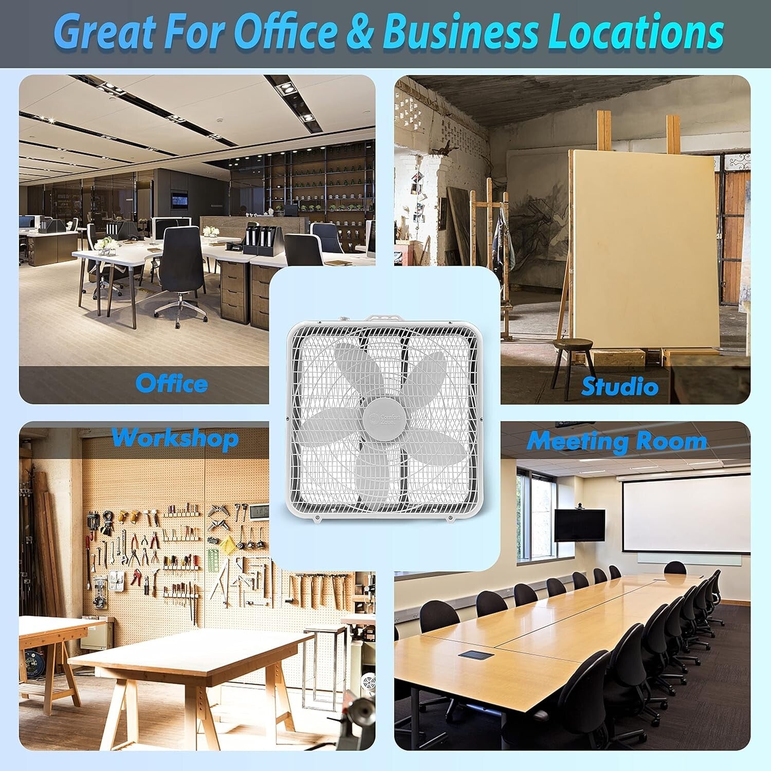 3-Speed Box Fan with High Capacity Airflow - Ideal for Garages and Bedrooms