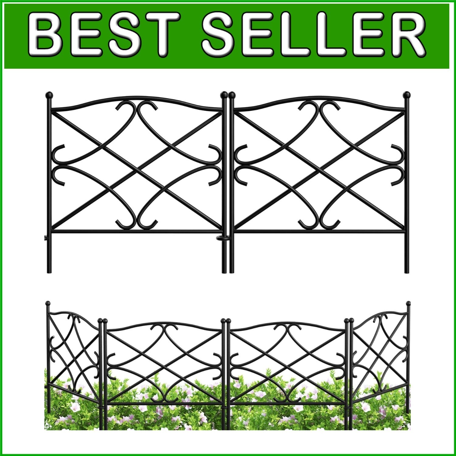 5-Panels Decorative Metal Garden Fence Set - 32in High, Rustproof Barrier