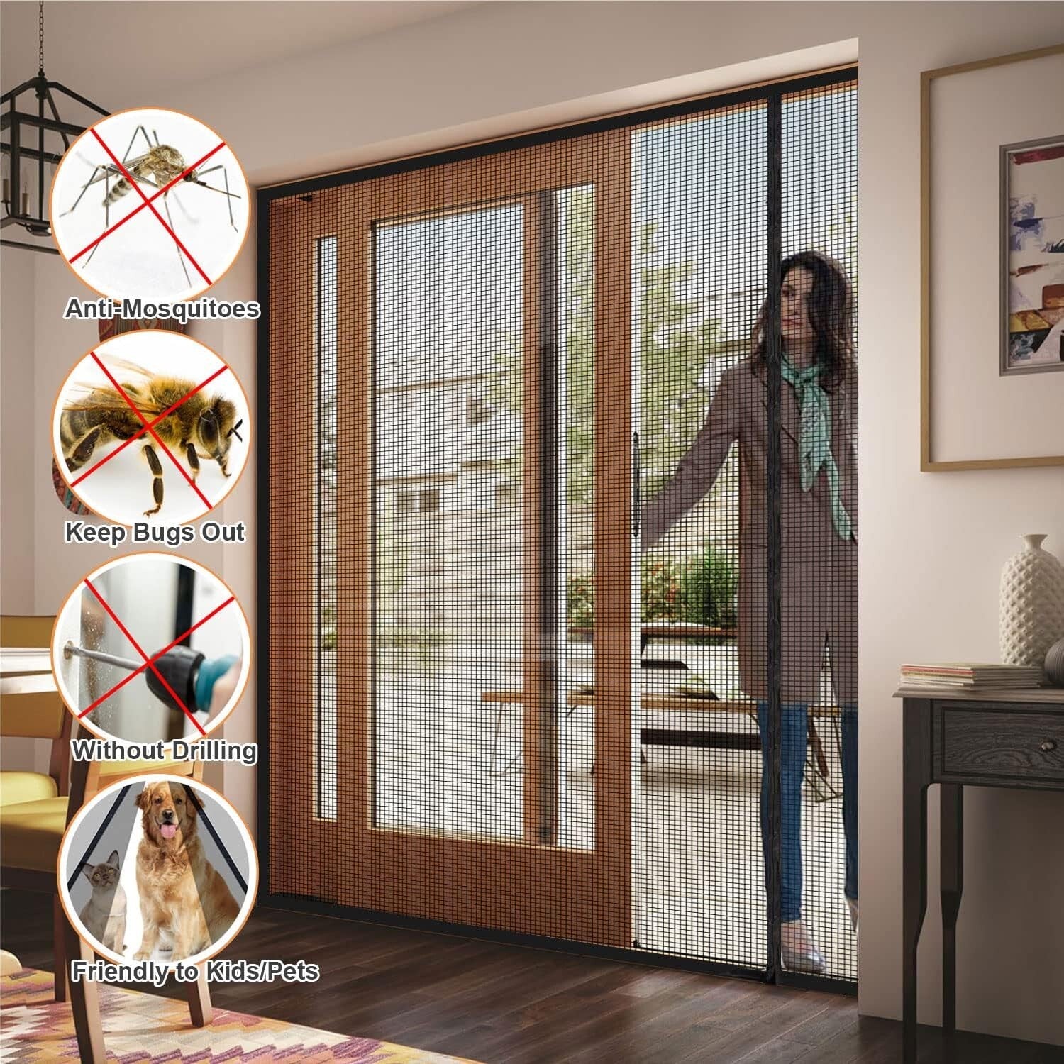Fiberglass Magnetic Screen Door - 48x96in, Easy Install, Kids & Pets Friendly