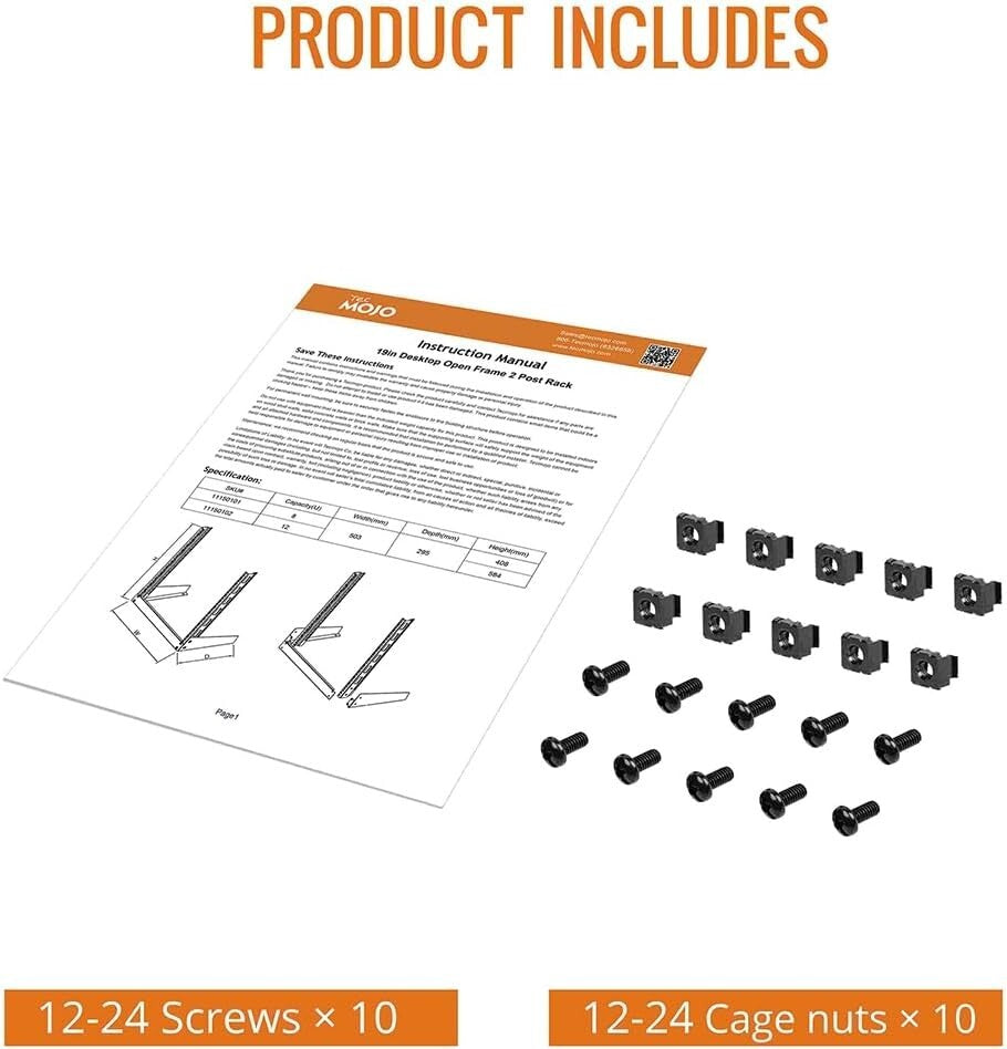 12U Desktop Server Rack - Sturdy Open Frame for AV/Data/IT Equipment