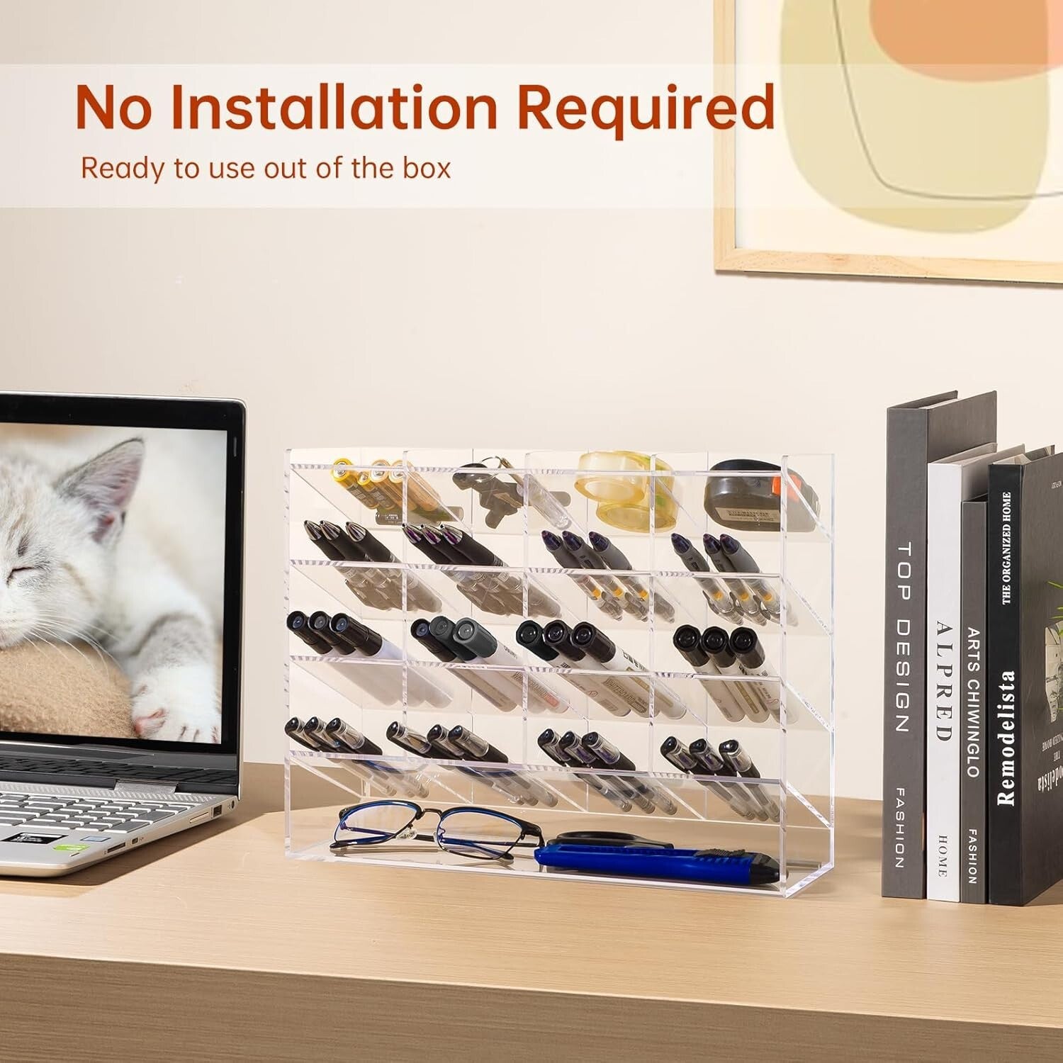 Elegant 17-Compartment Clear Marker and Pen Holder - Stylish Art Supply Storage