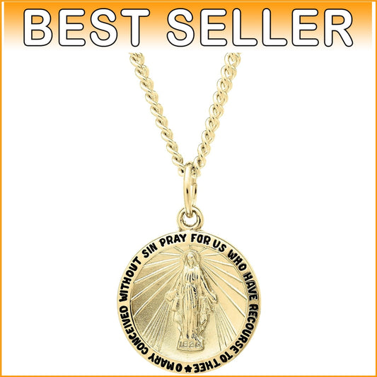 Elegant 14K Gold-Filled Miraculous Medal Necklace with Stainless Steel Chain