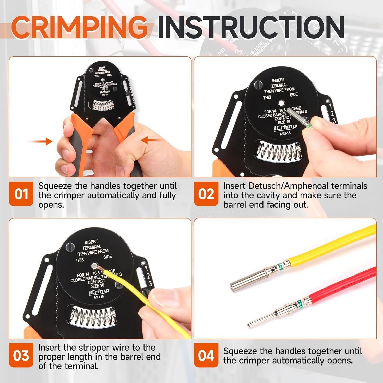 4 Way Indent Hand-Powered Crimper with Adjustable Force & Waterproof Connectors