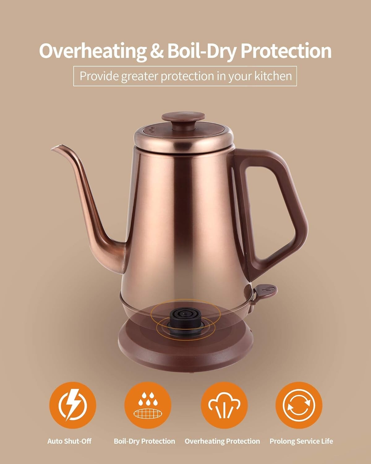 High-Performance 1.0L Copper Electric Kettle with Cool-Touch Handle & Fast Boil