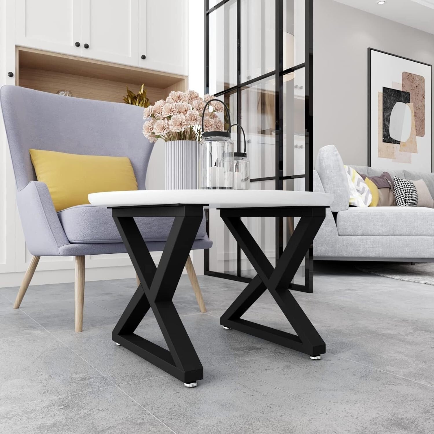 16-Inch Sturdy Metal Coffee Table Legs – Industrial Style with Adjustable Feet