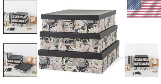 Versatile Floral Keepsake Boxes in Three Sizes - Elegant Garden Noir Storage Set