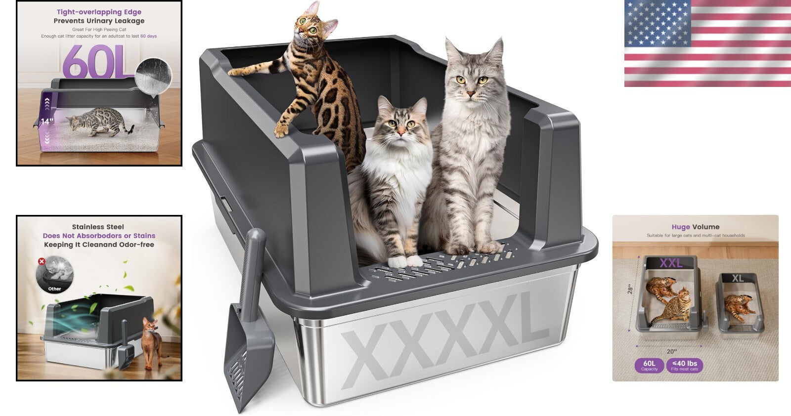 Extra Large Litter Box for Cats - Durable Stainless Steel with Anti-Leak Design