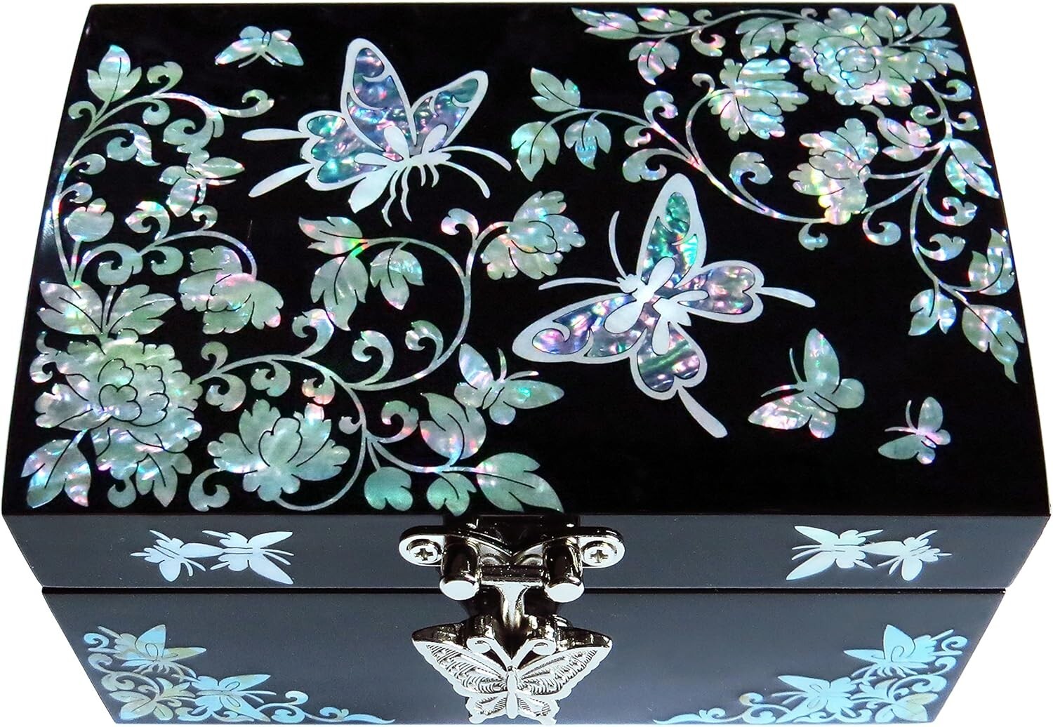 Elegant Butterflies Jewelry Box - Handmade Wood with Mirror Inside Lid