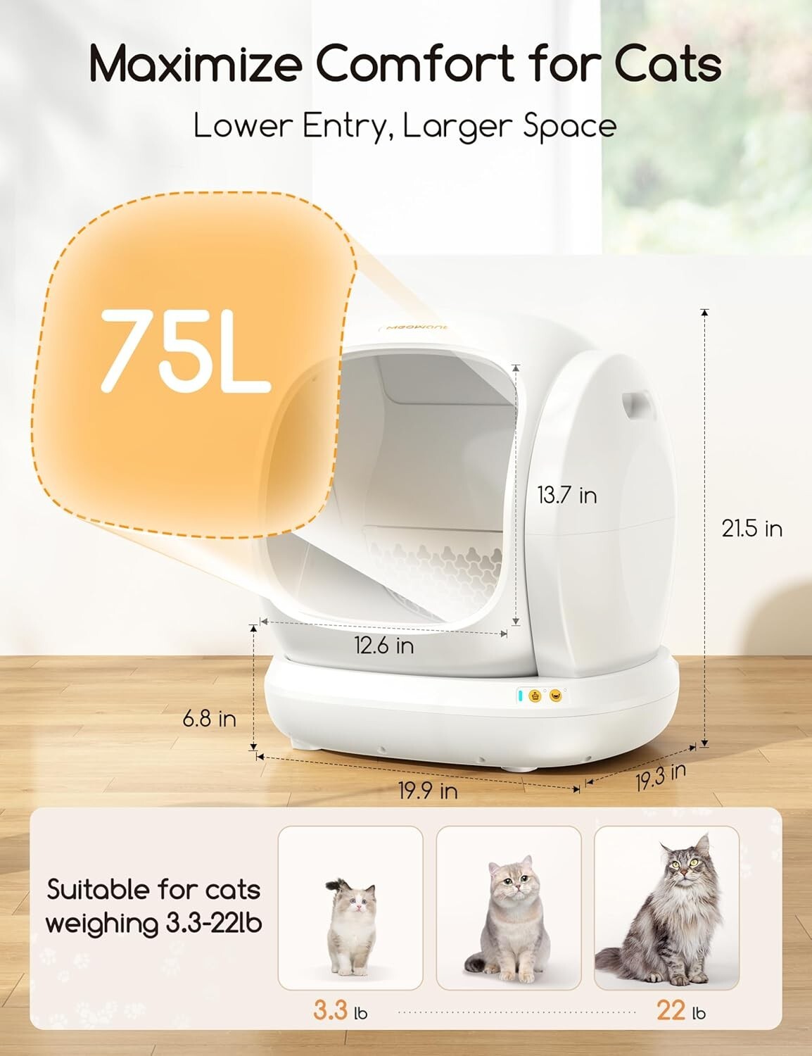 Extra Large Self-Cleaning Cat Litter Box 75L - APP Controlled & Odor-Free