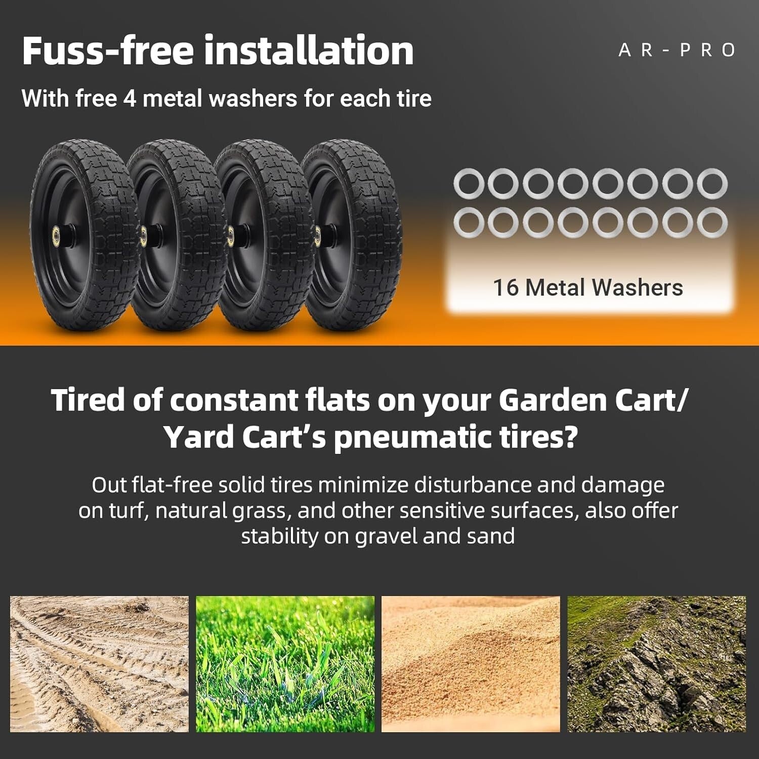 Premium 13" Flat-Free Solid Tire Set for Carts - Hassle-Free, Puncture Resistant