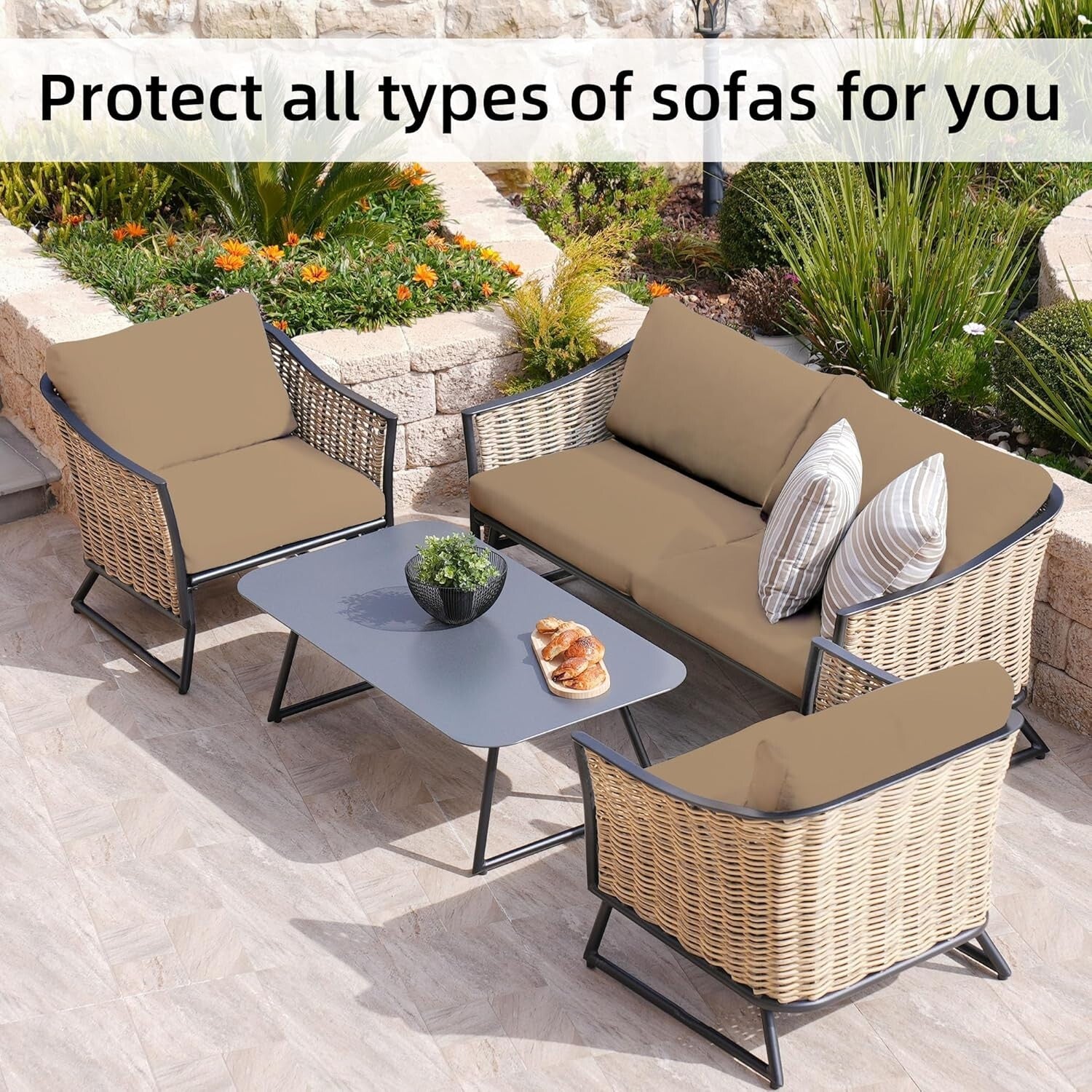 Comprehensive Protection: 8Khaki Outdoor Cushion Covers - Sofa & Chair Use