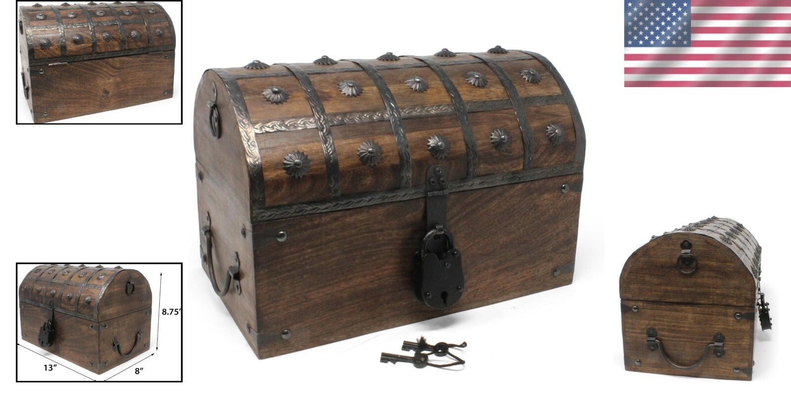 Classic Pirate Treasure Chest - Strong Mango Wood Box with Lock & Skeleton Key