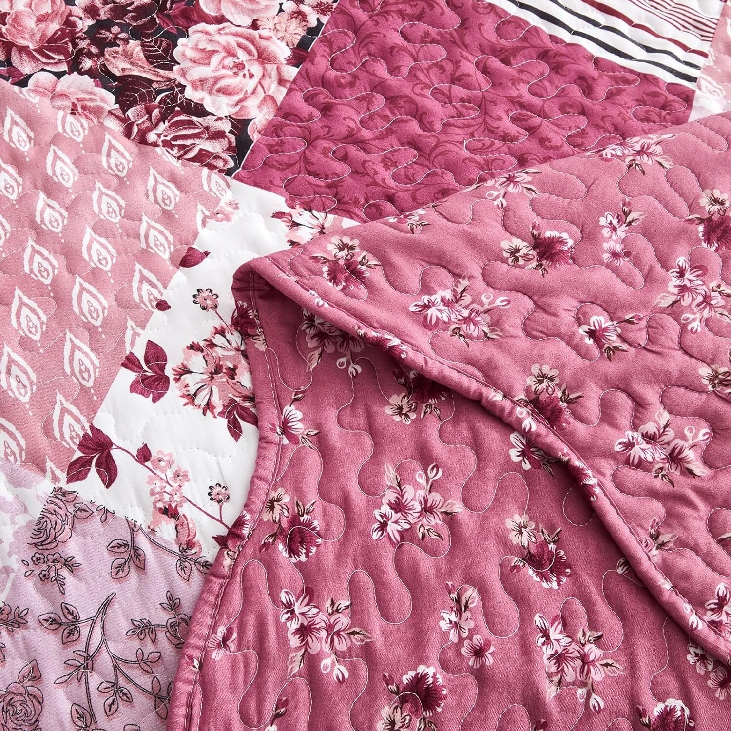 Elegant King Size Floral Pattern Bedspread - Lightweight, Reversible 3-Piece Set