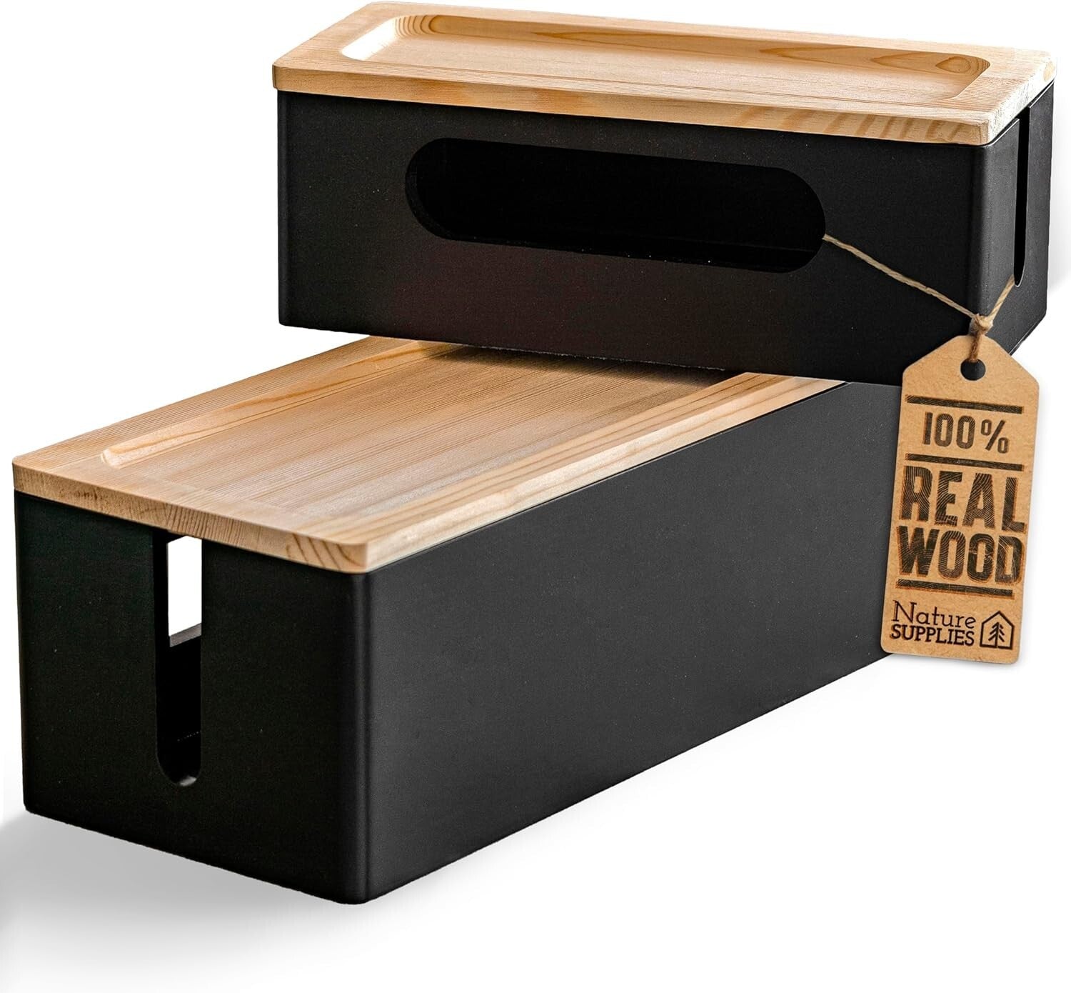 Large and Medium Wood Cord Organizers - Hide Wires with Rustic Elegance