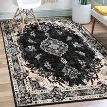 Load image into Gallery viewer, 3'x5' Washable Black Floral Rug - Boho Area Rug for Stylish Living Spaces