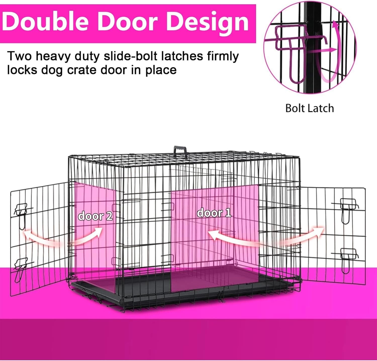 Durable 48-Inch Folding Dog Crate with Double Doors & Removable Tray for Pets