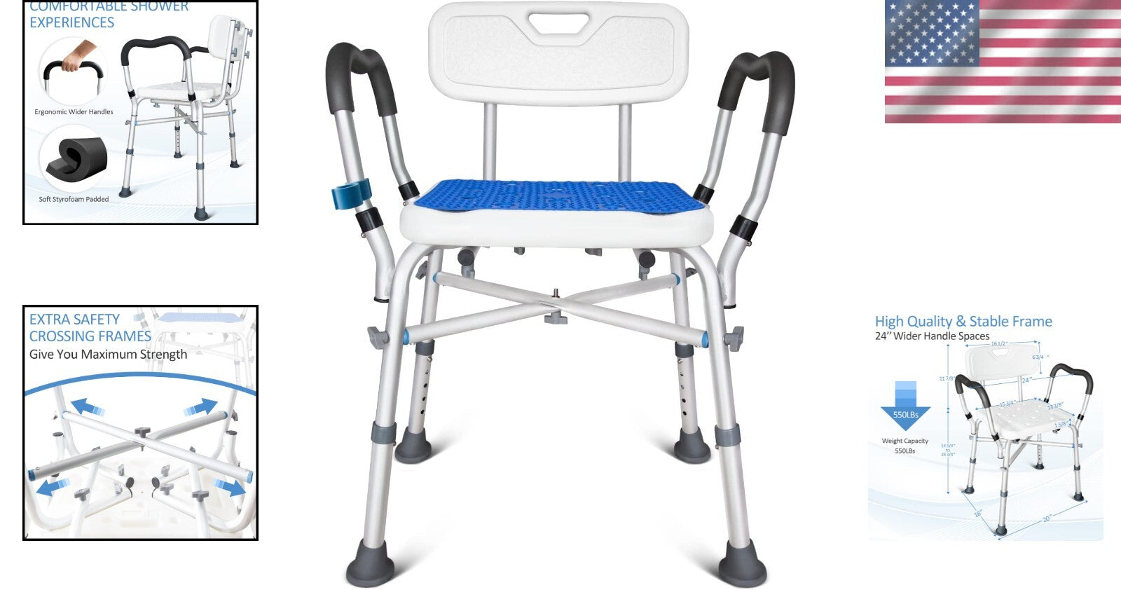 Adjustable Shower Bench for Elderly & Disabled - 550LB Heavy Duty Chair