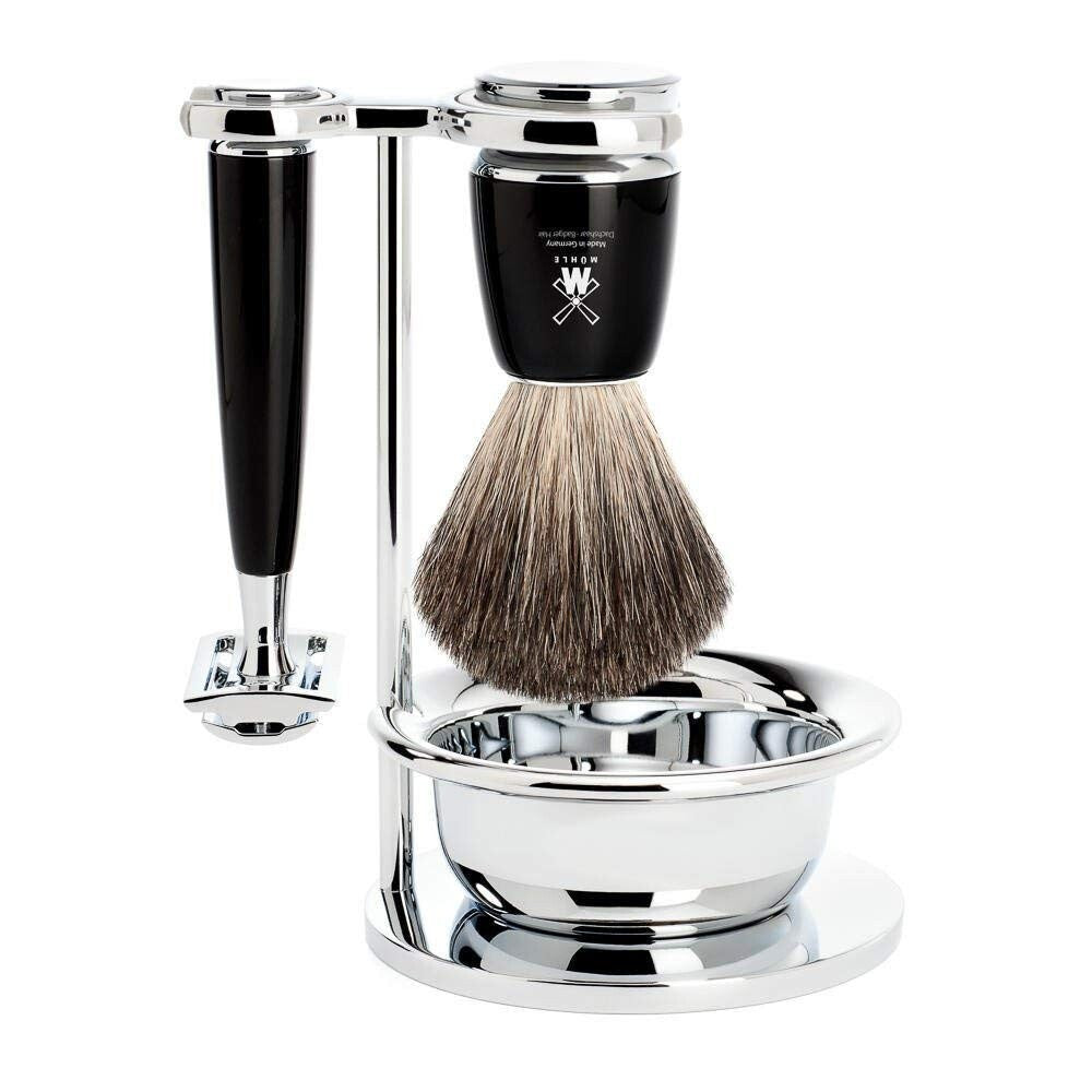 Closed Comb Safety Razor and Pure Badger Brush Set - Barbershop Quality Grooming