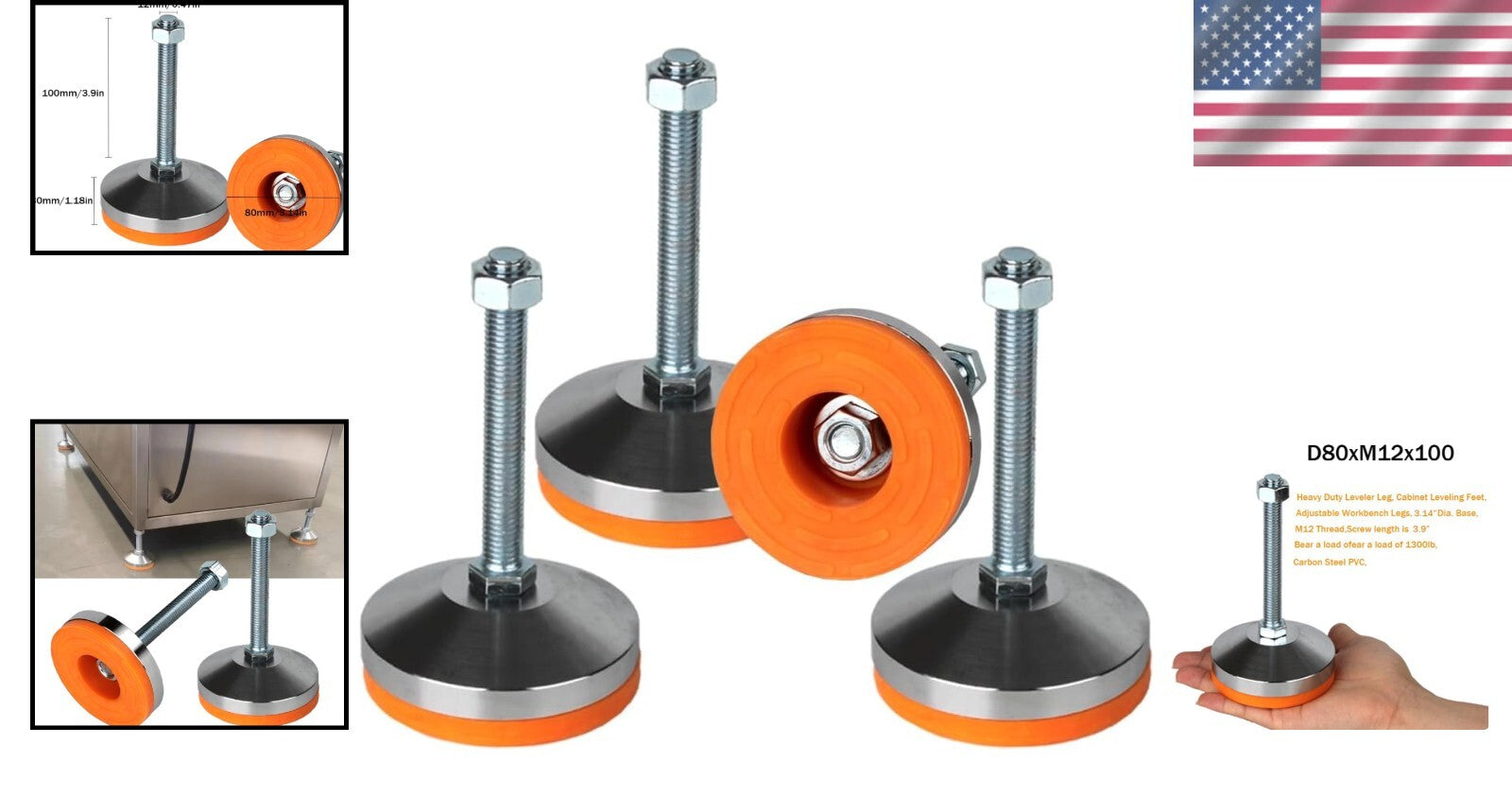 M12 Threaded Heavy Duty Leveling Feet - Chrome Finished for Stability and Style