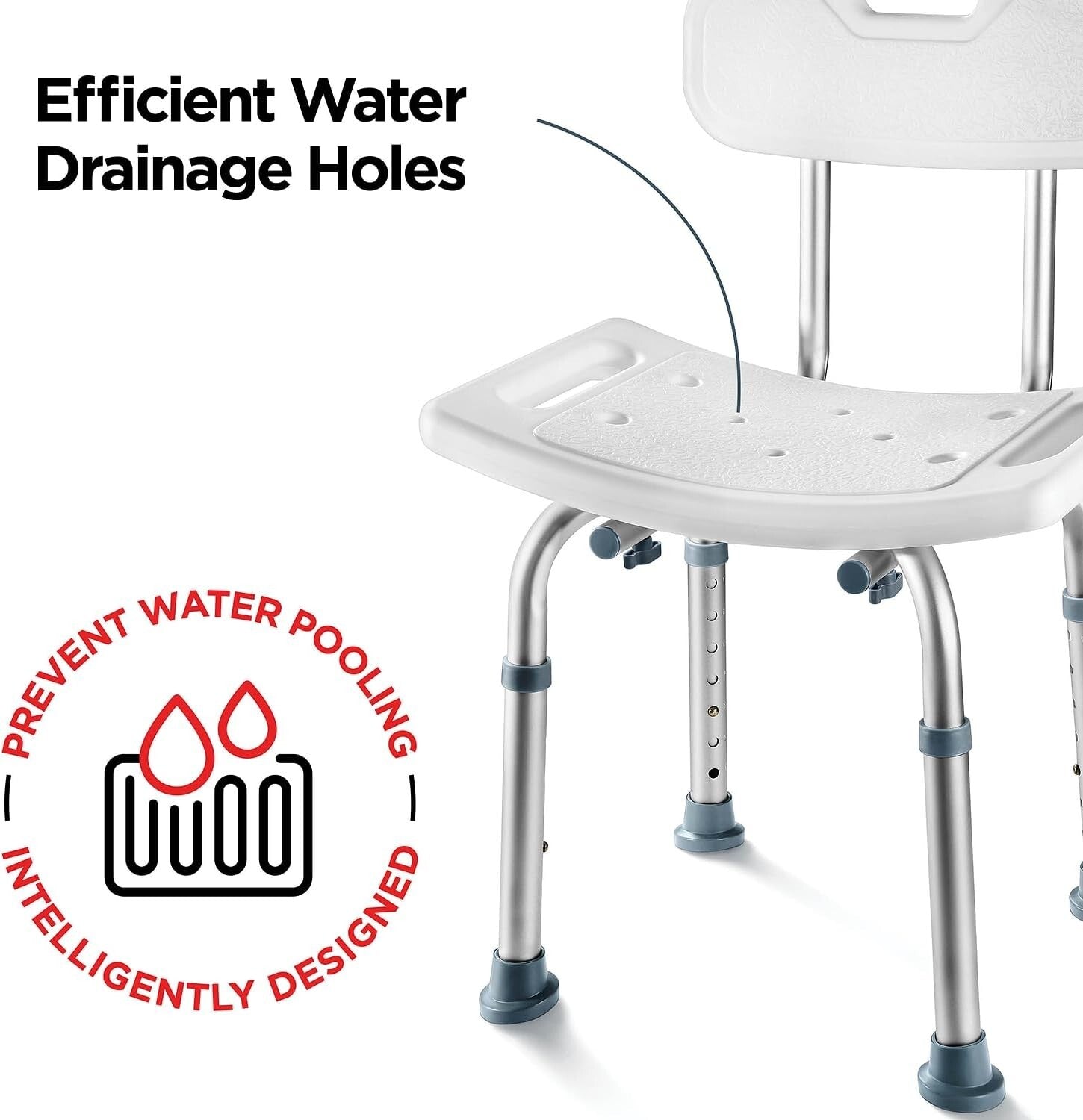 Adjustable Shower Chair Set of 3 - Includes Back Scrubber & Anti-Slip Safety