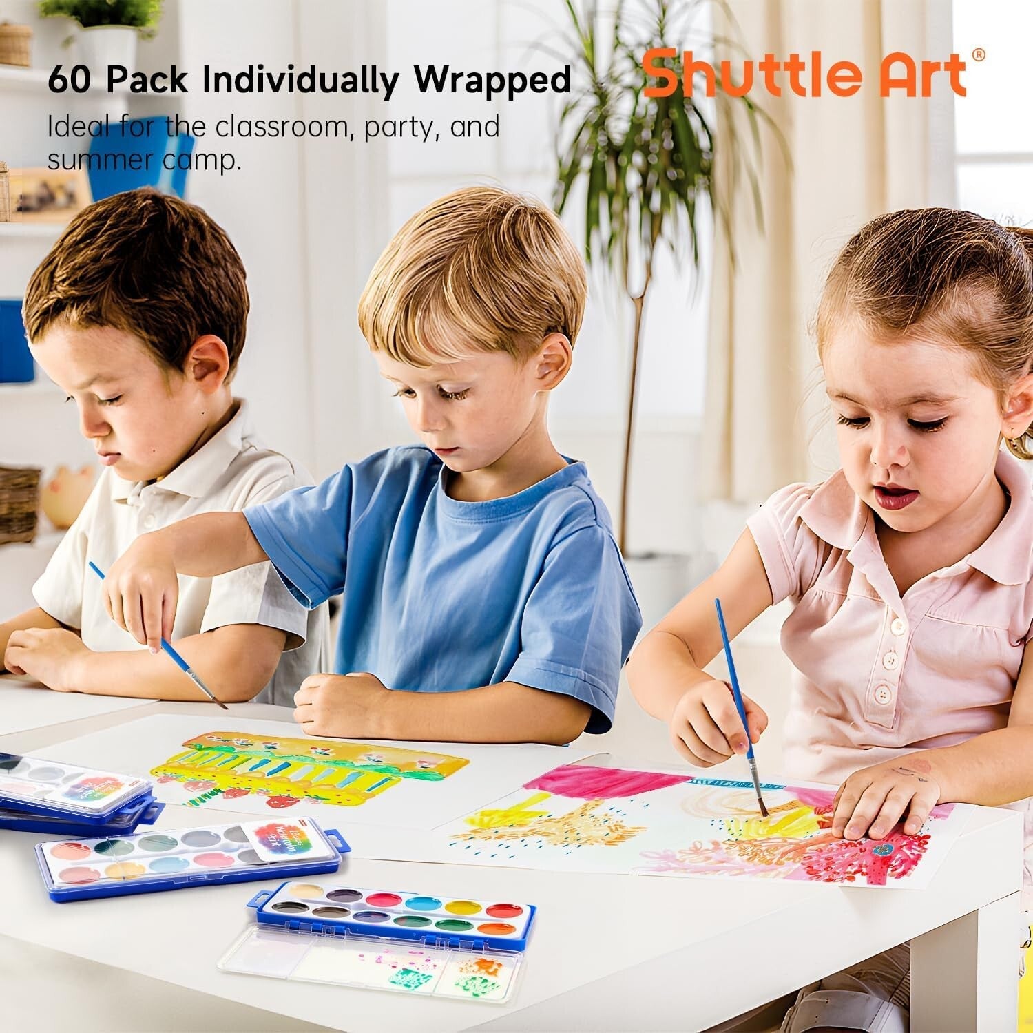 Economical 60 Pack Watercolor Paint Set with Brushes - Matte Finish & Reusable