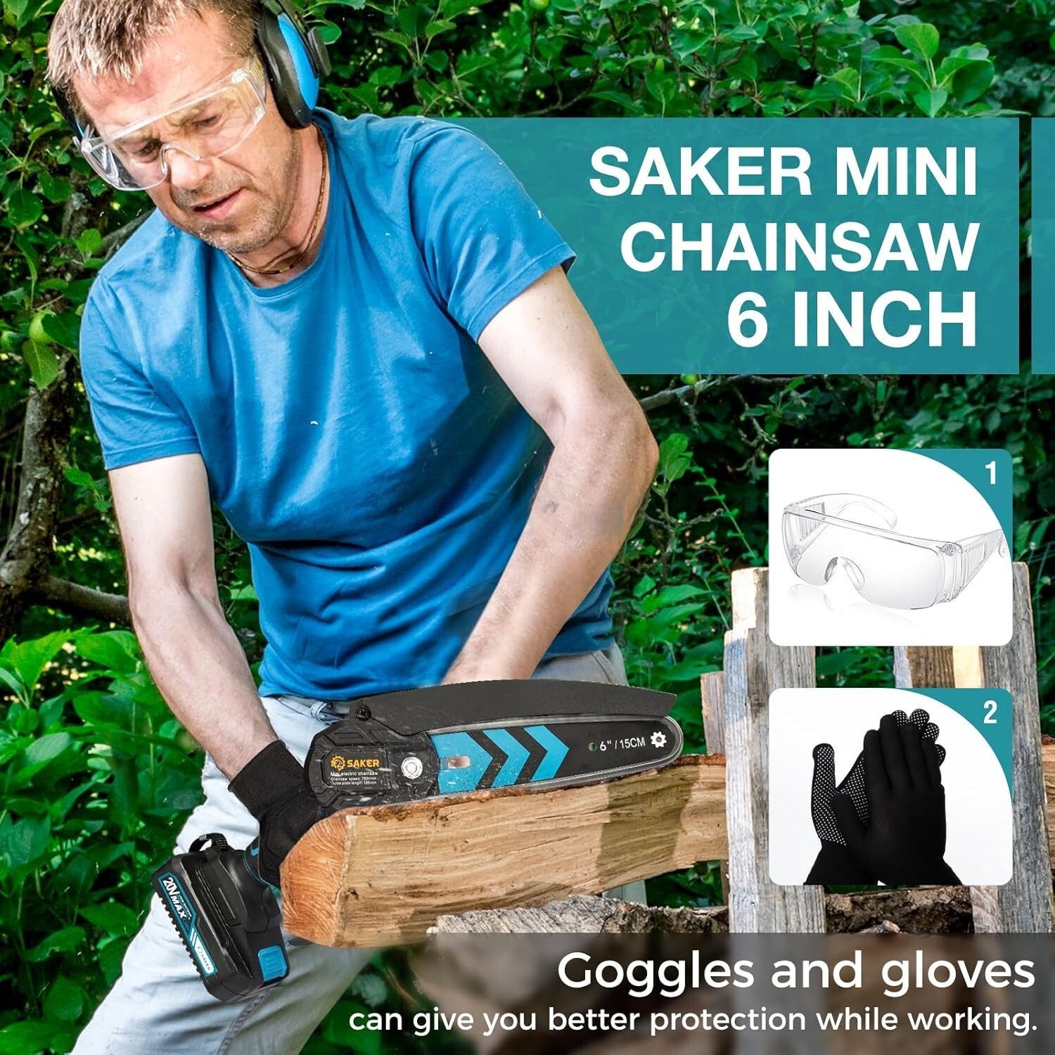 Rechargeable 6-Inch Mini Chainsaw with Dual Batteries - Ideal Father's Day Gift