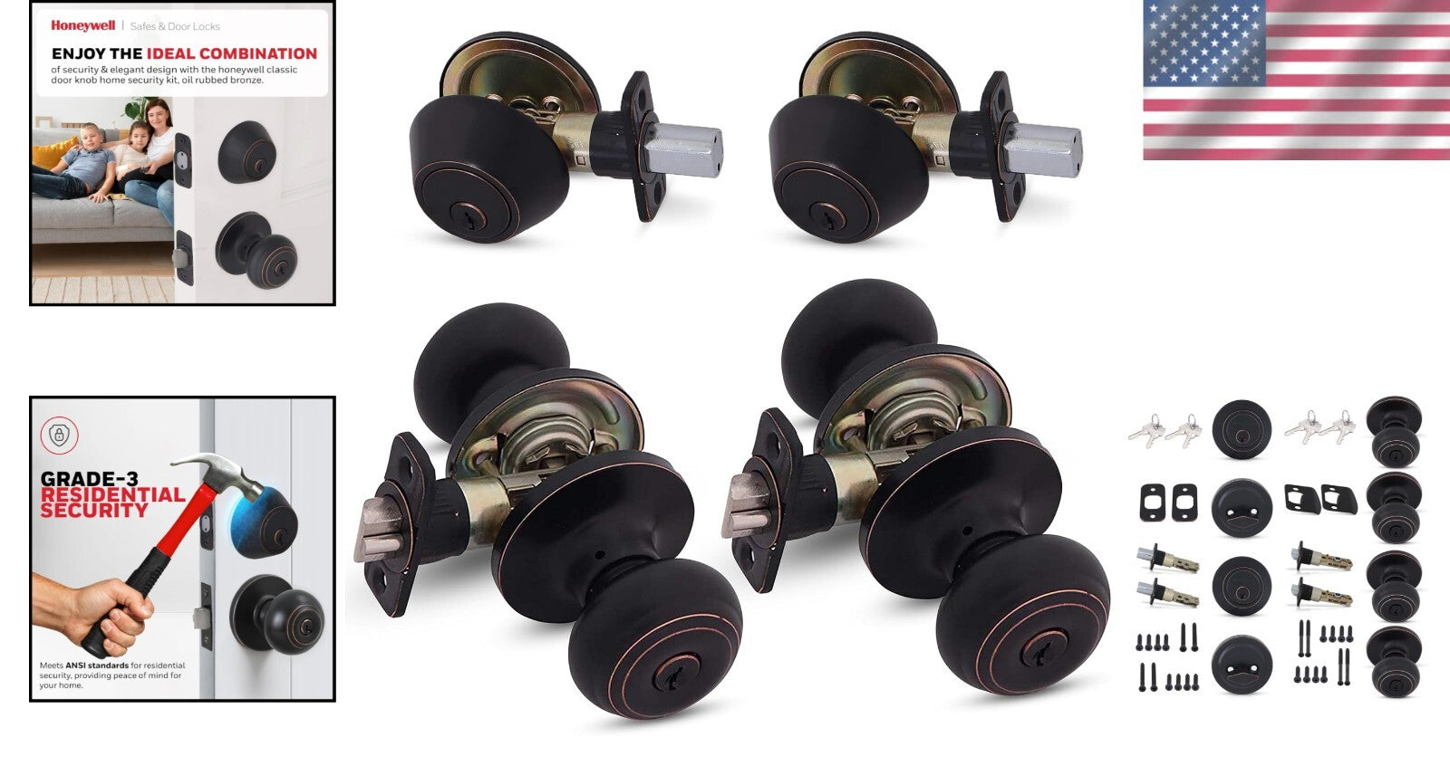Quick Install 2 Pack Entry Door Knob with Deadbolt - Strong Security Grade-3