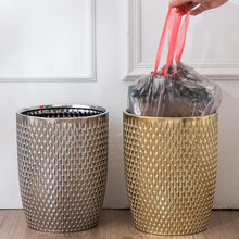 Load image into Gallery viewer, Stylish Open-Top Gold Trash Can - Durable Ceramic Waste Container for Any Room