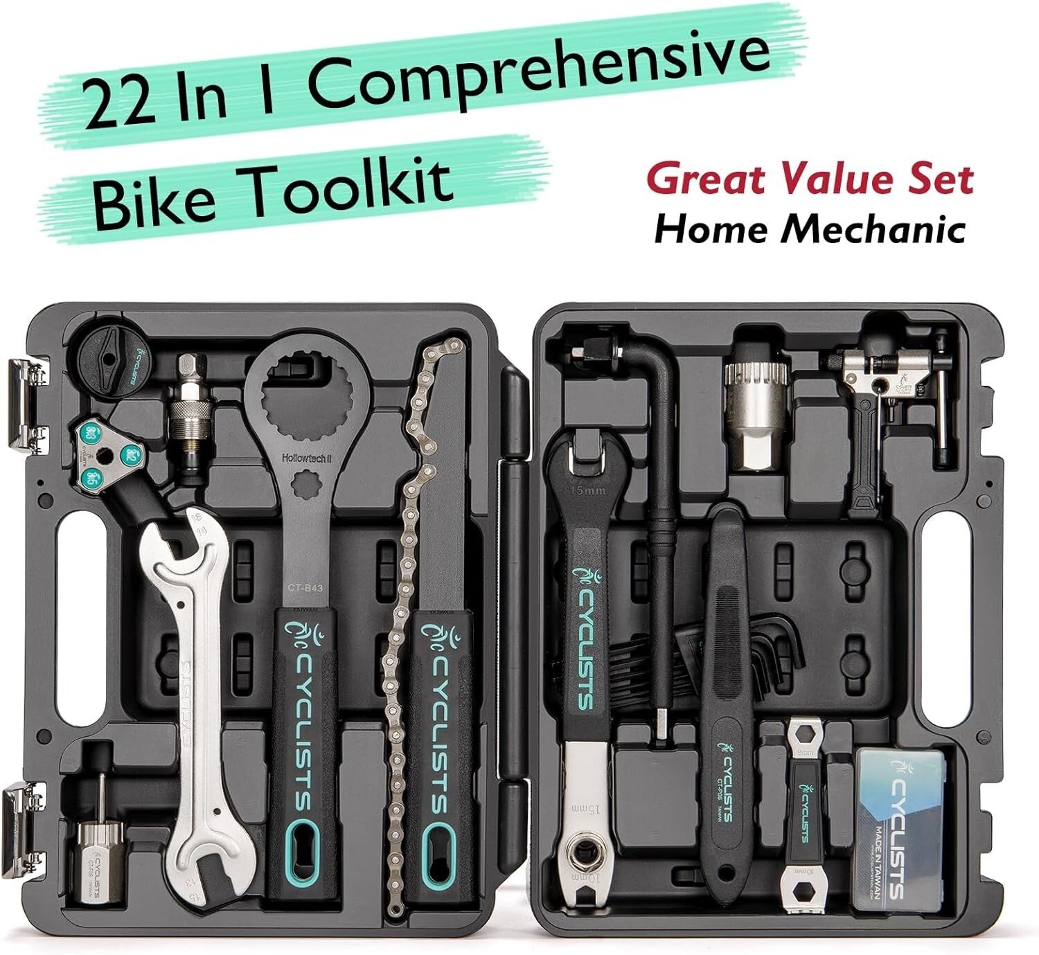 Durable Bike Tool Set with Storage Case - 22 Carbon Steel Tools Included
