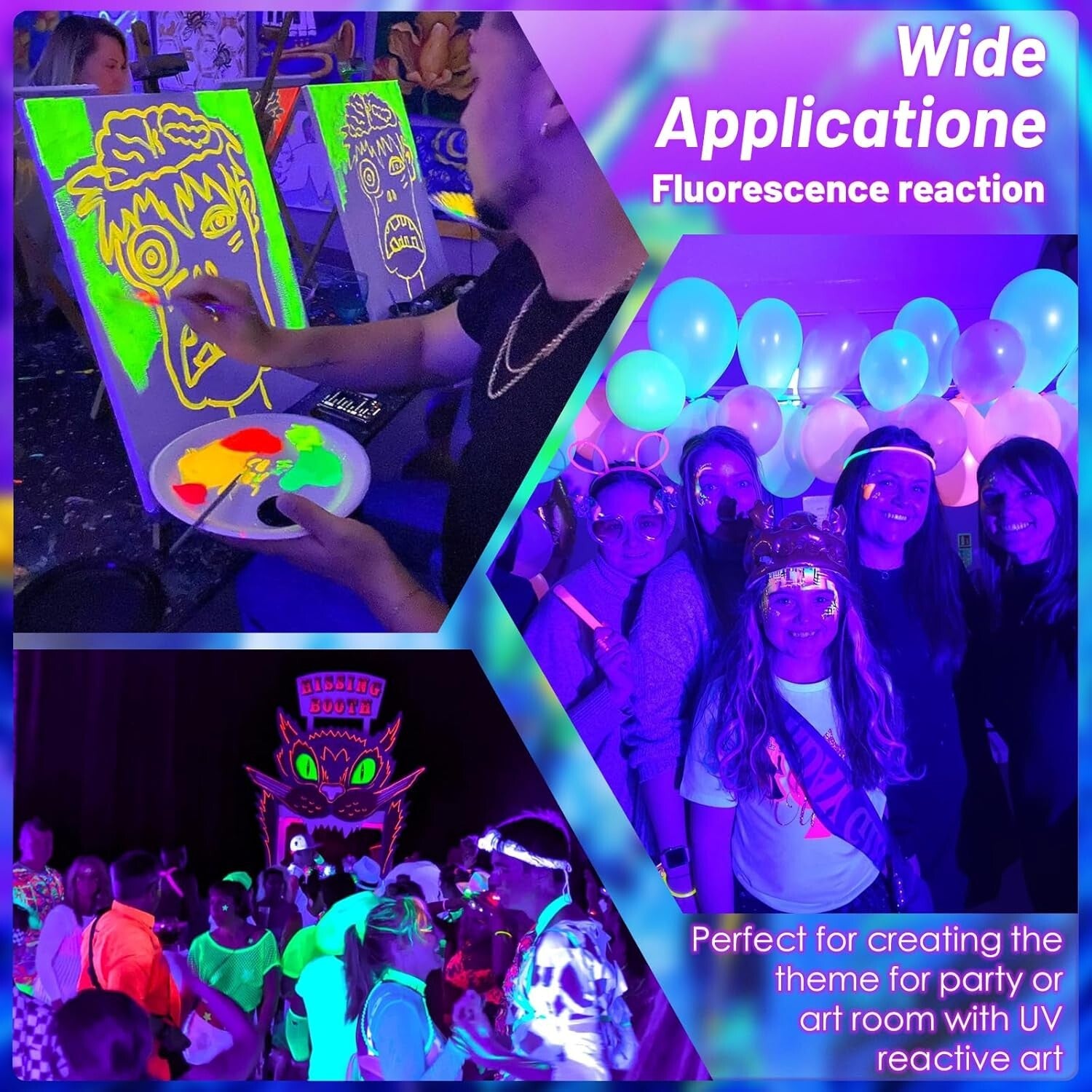 120W Fluorescent Reactive LED Black Lights - 4 Pack with 10ft Cord for Outdoor