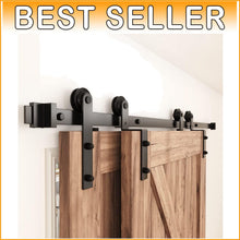 Load image into Gallery viewer, 6FT Rustic Bypass Sliding Barn Door Hardware Kit for Double Doors - Black Steel