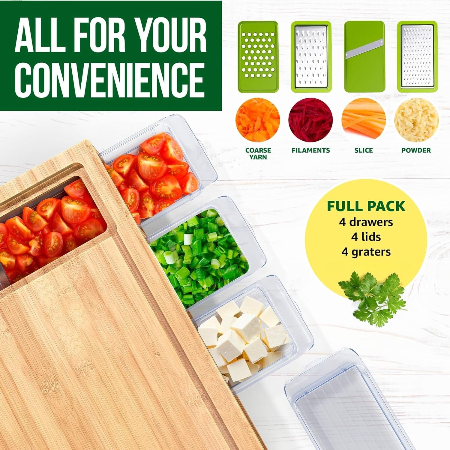 Space-Saving Bamboo Cutting Board & Drawer Set - Perfect for Hosting and Gifting