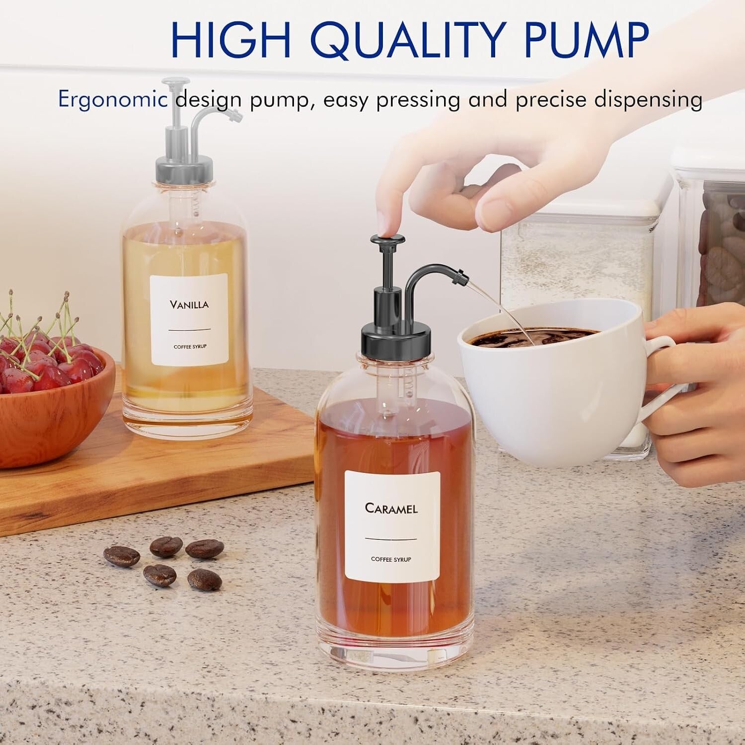 Elegant Coffee Syrup Dispenser Set - 6 Glass Bottles with Leak-Proof Pumps