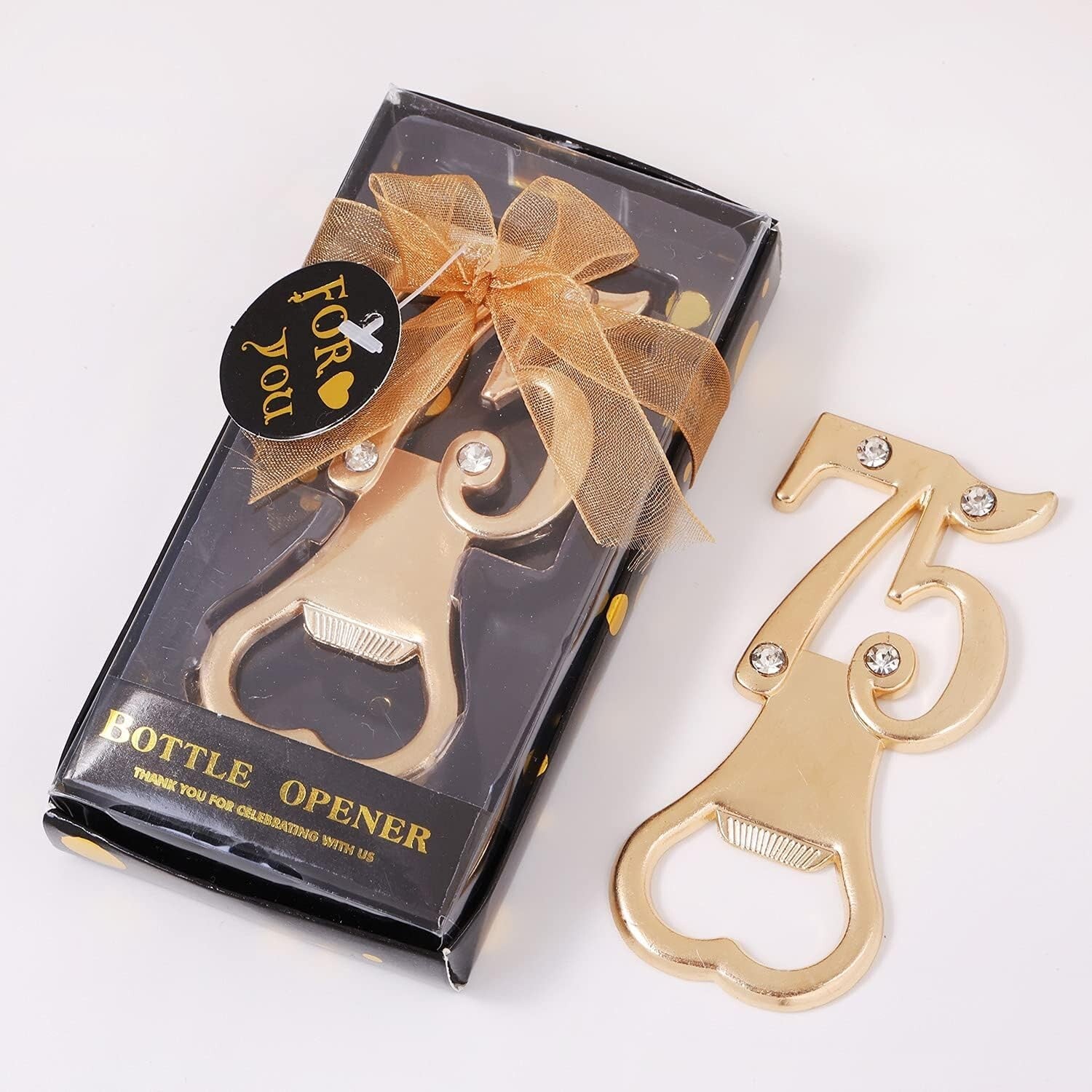 36-Pack Gold Rhinestone Bottle Openers for 75th Birthday & Anniversary Parties