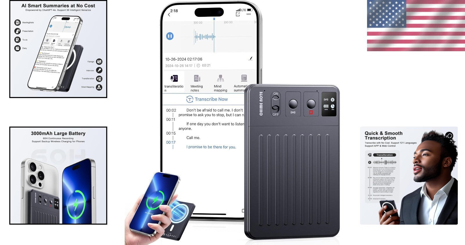 AI Voice Recorder with 121 Languages Translation & 64GB for Meetings & Lectures
