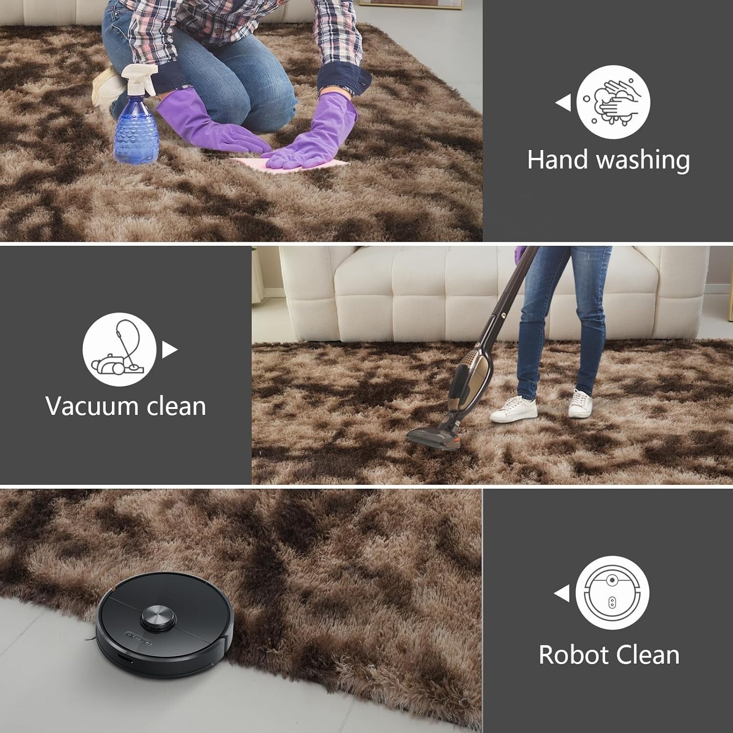 Elegant 9X12 Feet High Pile Shag Rug - Luxurious Mottling Brown for Bedrooms