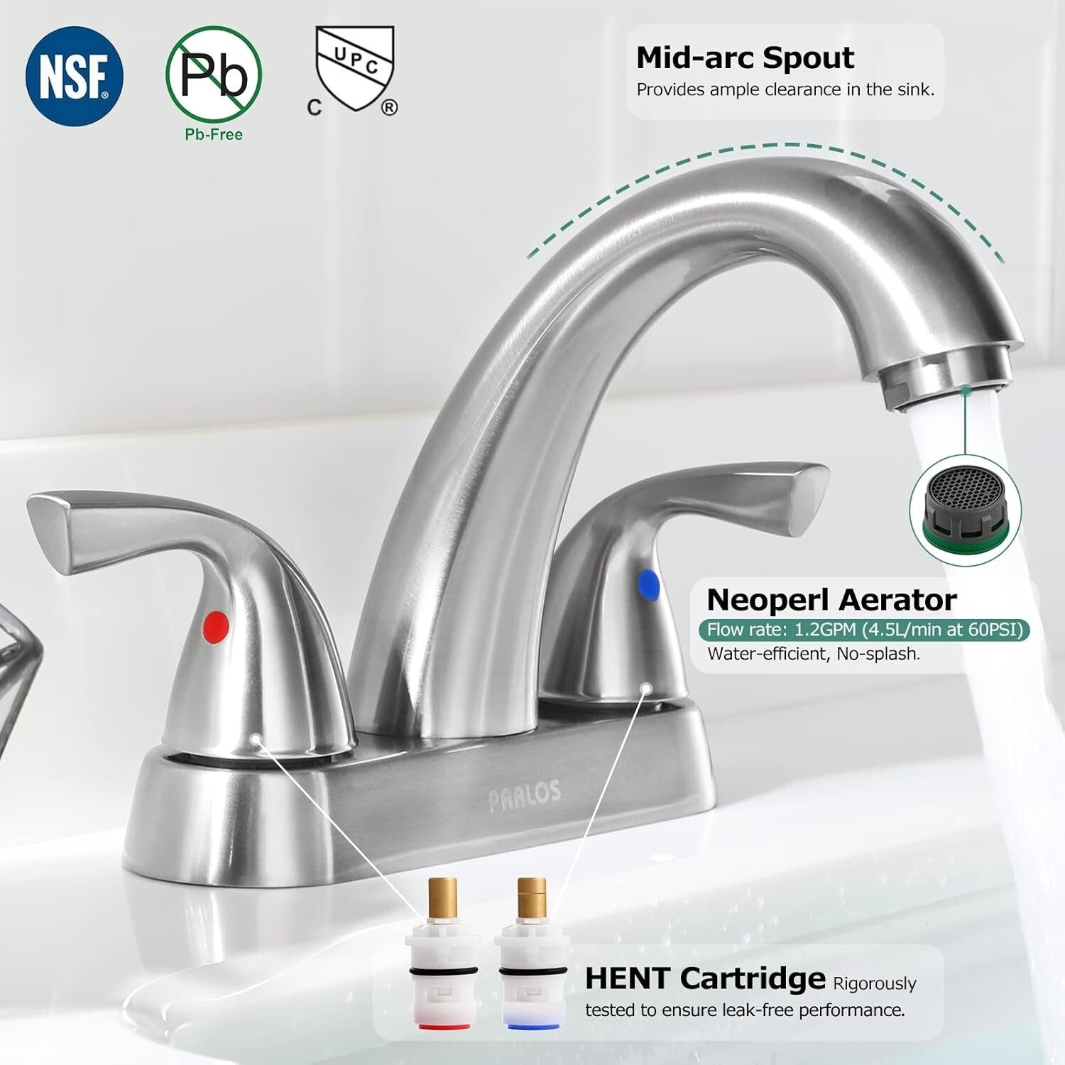 Elegant 2-Handle Bathroom Sink Faucet in Brushed Nickel - Water Efficient Design