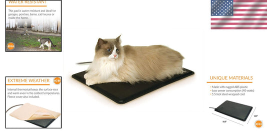 Durable Waterproof Cat Heating Pad with Fleece Cover - Ideal for Outdoor Use