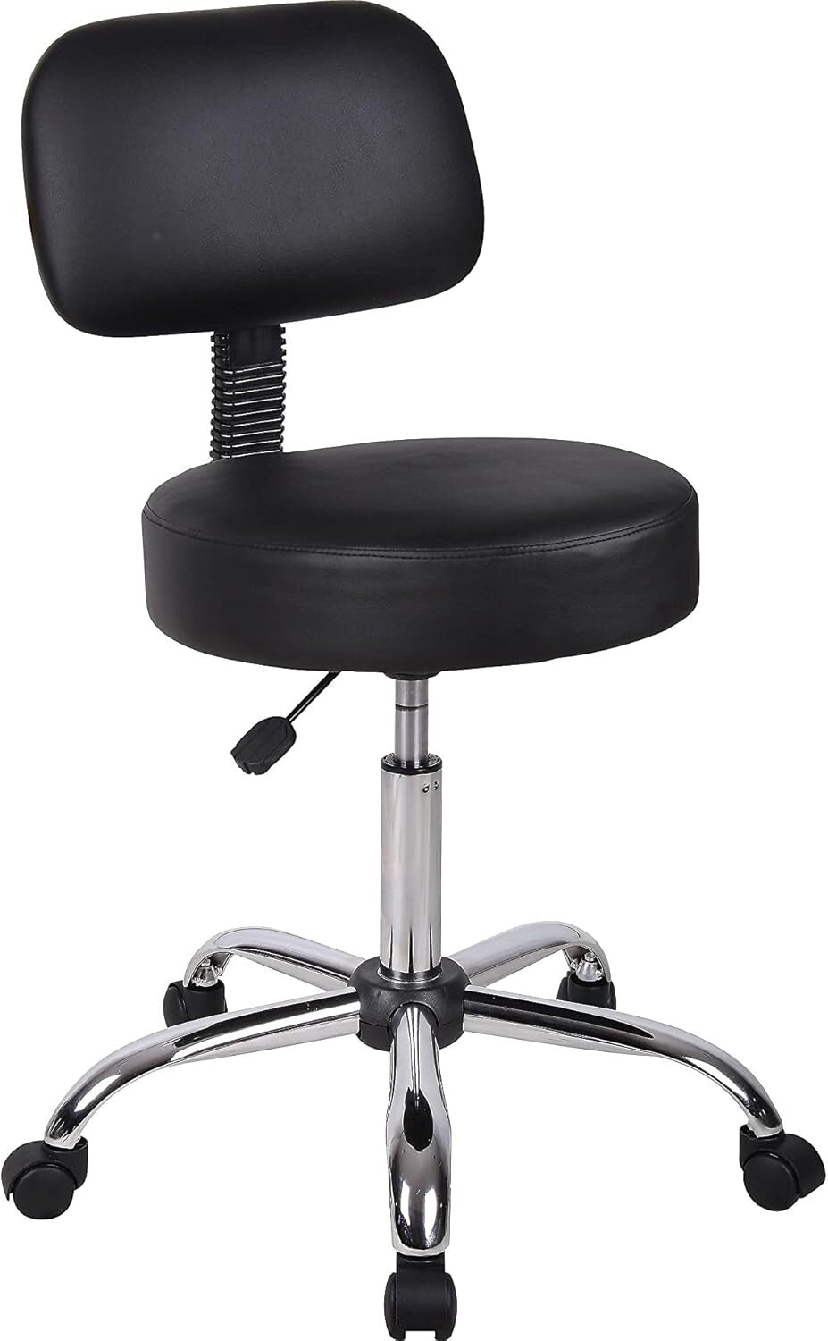 Ergonomic Black Vinyl Medical Spa Stool with Back Cushion & Adjustable Height