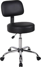 Load image into Gallery viewer, Ergonomic Black Vinyl Medical Spa Stool with Back Cushion &amp; Adjustable Height