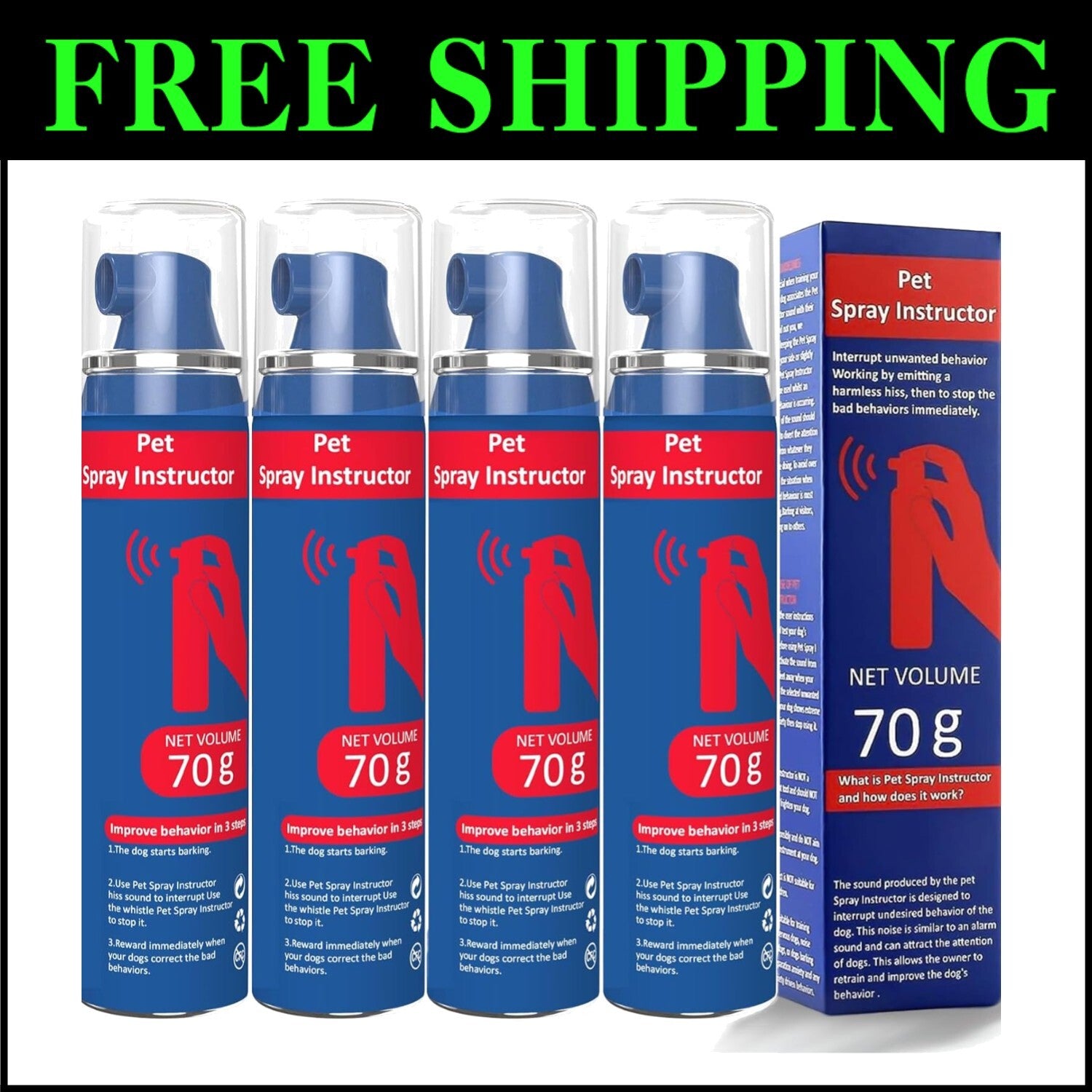4-Pack of 70ml Dog Instructor Spray - Instant Correction for Unwanted Behaviors