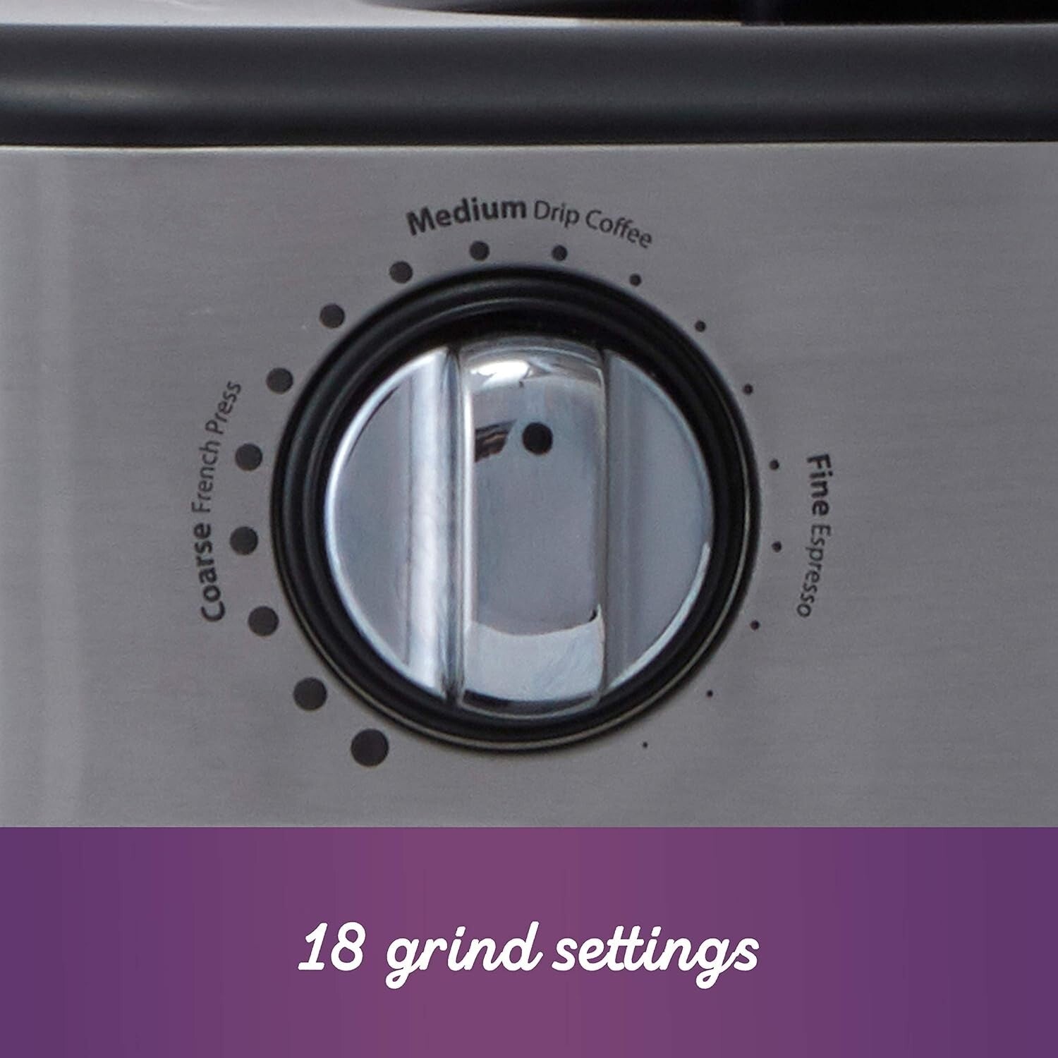 Elegant Stainless Steel Coffee Grinding Machine with 18 Size Settings - 8 Ounces