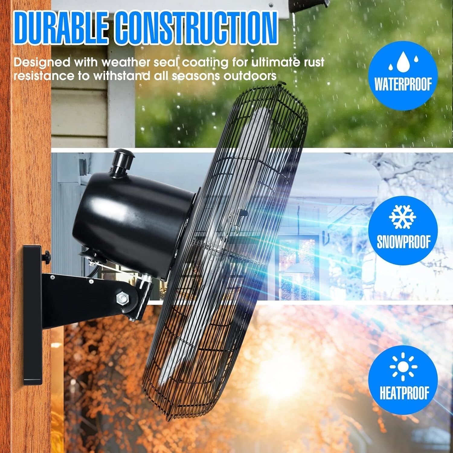 Adjustable 20" Black Wall-Mounted Oscillating Fan - Ideal for Garages & Patios