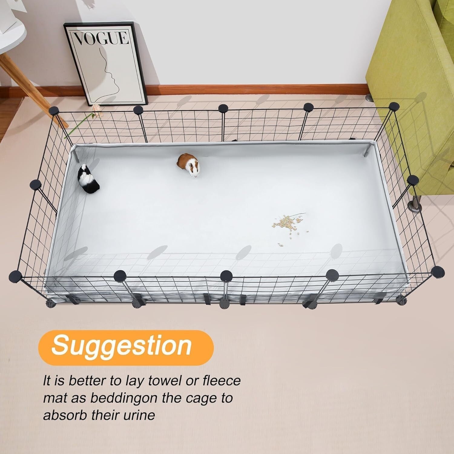 Waterproof Guinea Pig Cage Liner Tarp - Washable 48x48 for Small Animals