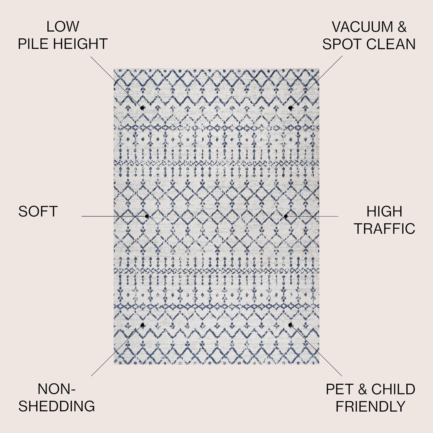 Stylish 7'8" x 10' Moroccan Diamond Rug - Durable, Non-Shedding & Easy to Clean