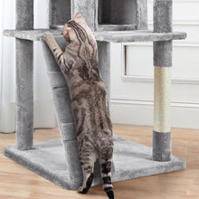 Load image into Gallery viewer, 80in Tall Multi-Level Cat Tree with Scratching Posts &amp; Double Caves - Light Gray