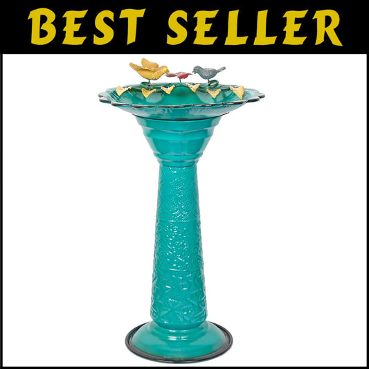28" Elegant Green Birdbath - Weather-Resistant Metal Stand for Outdoor Charm