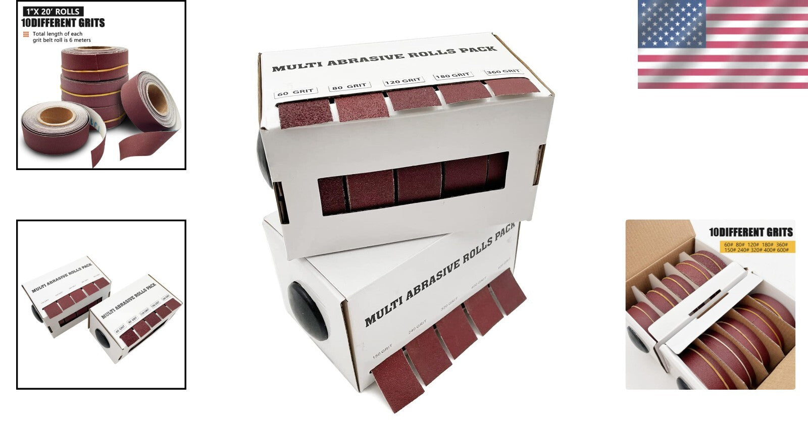 Comprehensive 10-Roll Emery Cloth Set with Dispenser for Metal, Wood, and More