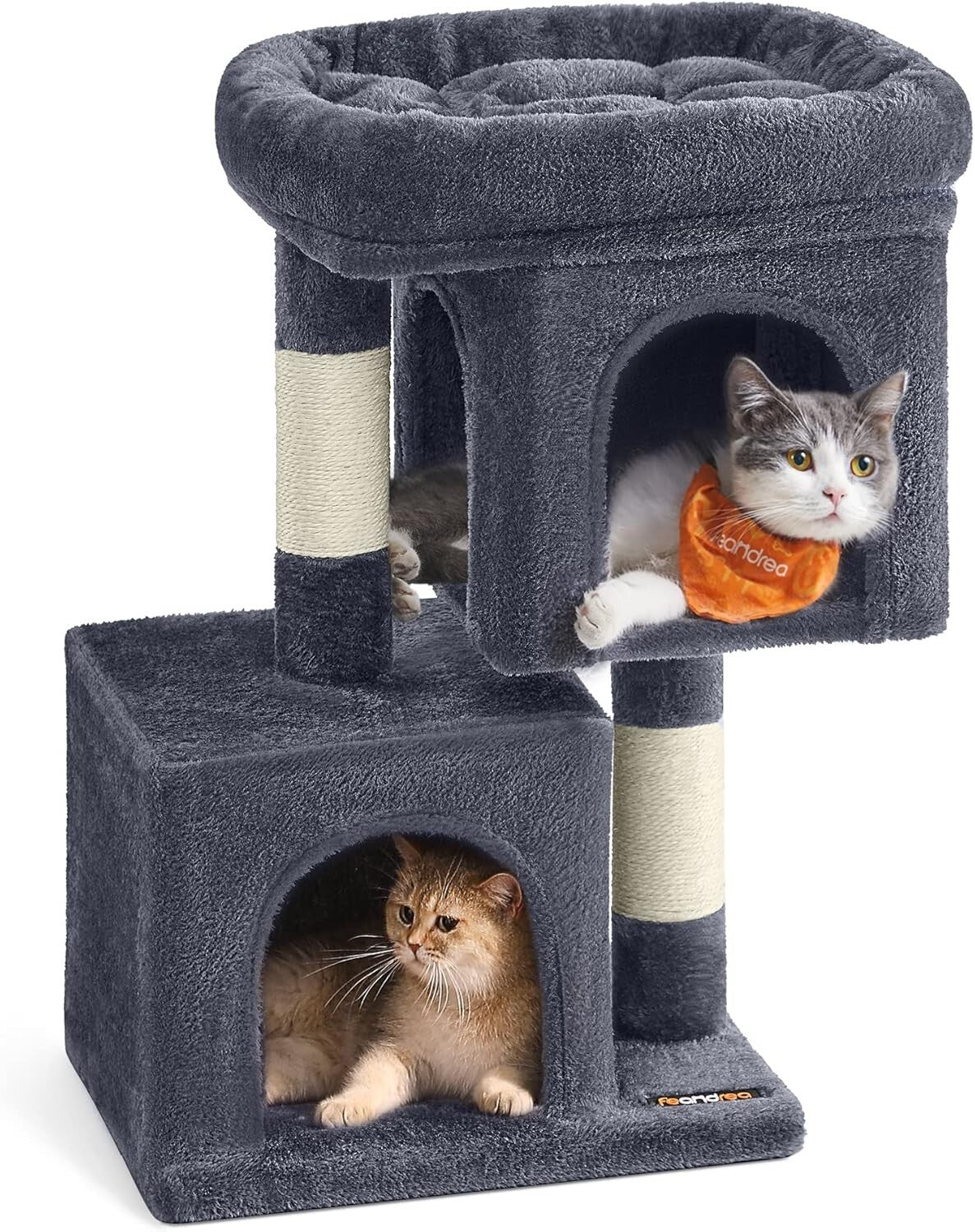 Smoky Gray 26.4-Inch Cat Tree with 2 Caves and Large Perch - Ideal for Kittens