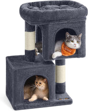 Load image into Gallery viewer, Smoky Gray 26.4-Inch Cat Tree with 2 Caves and Large Perch - Ideal for Kittens